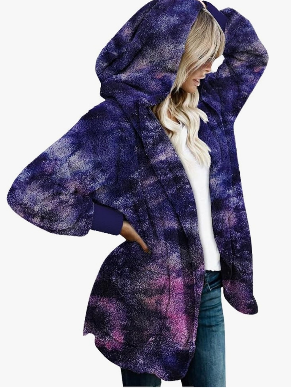 Chic Nation Purple Tie-Dye Teddy Hoodie Jacket